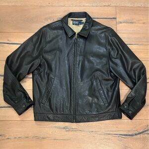 Ralph Lauren Black Leather Bomber Jacket
